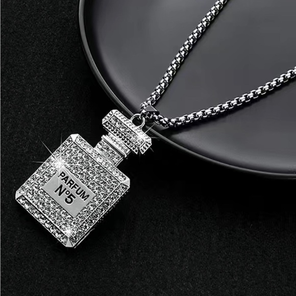 Perfume bottle silver tone and rhinestone Parfum No 5. New! - Picture 1 of 2